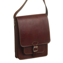 Load image into Gallery viewer, Andean Leather Crossbody Messenger Bag from Peru - Little Adventure | NOVICA