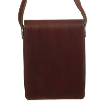 Load image into Gallery viewer, Andean Leather Crossbody Messenger Bag from Peru - Little Adventure | NOVICA