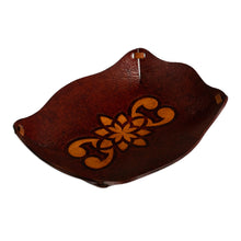 Load image into Gallery viewer, Tooled Leather Rectangular Brown Catchall Plate from Peru - Redwood Gothic | NOVICA