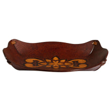 Load image into Gallery viewer, Tooled Leather Rectangular Brown Catchall Plate from Peru - Redwood Gothic | NOVICA