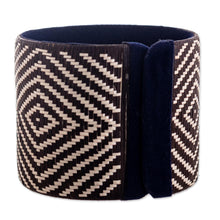 Load image into Gallery viewer, Natural Fiber Dark Brown and Ivory Cuff Bracelet - Singing Dove | NOVICA