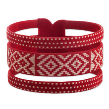 Load image into Gallery viewer, Natural Fiber Red and Off-White Cuff Bracelet from Colombia - Harvest Weave | NOVICA