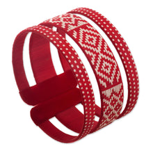 Load image into Gallery viewer, Natural Fiber Red and Off-White Cuff Bracelet from Colombia - Harvest Weave | NOVICA