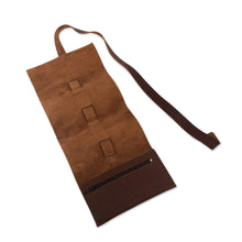 Load image into Gallery viewer, Brown Leather Cable Organizer - Tech Moves | NOVICA