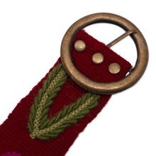 Load image into Gallery viewer, Wool Belt with Llama Embroidery - Llamas on Claret | NOVICA