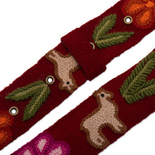 Load image into Gallery viewer, Wool Belt with Llama Embroidery - Llamas on Claret | NOVICA