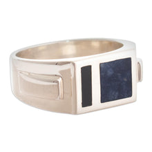Load image into Gallery viewer, Men's Signet Ring with Sodalite and Obsidian - Window on the World | NOVICA