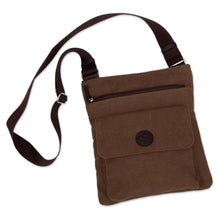 Load image into Gallery viewer, Brown Canvas Shoulder Bag with Leather Trim - Native Earth | NOVICA