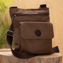 Load image into Gallery viewer, Brown Canvas Shoulder Bag with Leather Trim - Native Earth | NOVICA