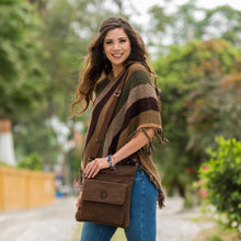 Load image into Gallery viewer, Brown Canvas Shoulder Bag with Leather Trim - Native Earth | NOVICA