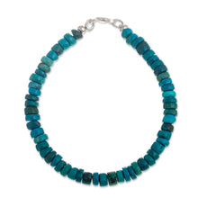 Load image into Gallery viewer, Chrysocolla Beaded Silver Bracelet - Endless Sea | NOVICA