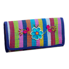 Load image into Gallery viewer, Artisan Crafted Woven Palm Fiber Wallet - Northern Flowers in Blue | NOVICA