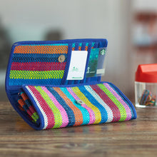 Load image into Gallery viewer, Artisan Crafted Woven Palm Fiber Wallet - Northern Flowers in Blue | NOVICA