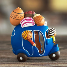 Load image into Gallery viewer, Handpainted Ceramic Andean Motorcycle Taxi Sculpture - Motorcycle Taxi in Blue | NOVICA