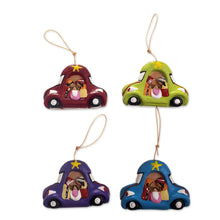 Load image into Gallery viewer, Car Theme Nativity Ornaments (Set of 4) - Traveling Nativity | NOVICA
