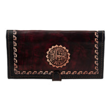 Load image into Gallery viewer, Brown Leather Wallet with Embossed Inca Sun Symbol from Peru - Cusco Sun | NOVICA