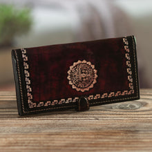 Load image into Gallery viewer, Brown Leather Wallet with Embossed Inca Sun Symbol from Peru - Cusco Sun | NOVICA