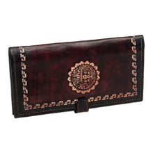 Load image into Gallery viewer, Brown Leather Wallet with Embossed Inca Sun Symbol from Peru - Cusco Sun | NOVICA