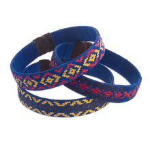 Load image into Gallery viewer, Three Blue Cuff Bracelets Woven with Colombian Cane Fiber - Blue Colombian Geometry | NOVICA