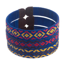 Load image into Gallery viewer, Three Blue Cuff Bracelets Woven with Colombian Cane Fiber - Blue Colombian Geometry | NOVICA