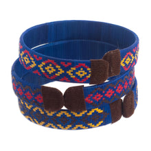 Load image into Gallery viewer, Three Blue Cuff Bracelets Woven with Colombian Cane Fiber - Blue Colombian Geometry | NOVICA