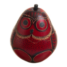 Load image into Gallery viewer, Dried Mate Gourd Box Painted in an Owl Motif from Peru - Paunchy Red Owl | NOVICA