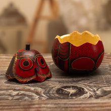 Load image into Gallery viewer, Dried Mate Gourd Box Painted in an Owl Motif from Peru - Paunchy Red Owl | NOVICA
