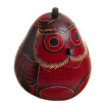 Load image into Gallery viewer, Dried Mate Gourd Box Painted in an Owl Motif from Peru - Paunchy Red Owl | NOVICA