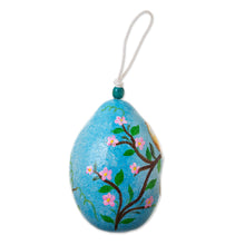 Load image into Gallery viewer, Blue Dried Gourd Birdhouse with Bird on a Flowering Tree - Daybreak Courtyard | NOVICA