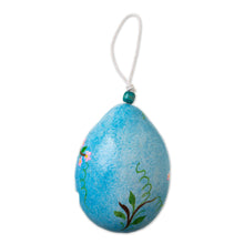 Load image into Gallery viewer, Blue Dried Gourd Birdhouse with Bird on a Flowering Tree - Daybreak Courtyard | NOVICA