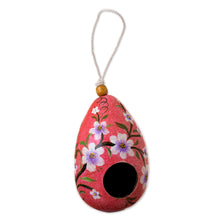 Load image into Gallery viewer, Hand Painted Crackled Red Dried Gourd Birdhouse from Peru - Spring Rose Condo | NOVICA