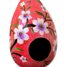 Load image into Gallery viewer, Hand Painted Crackled Red Dried Gourd Birdhouse from Peru - Spring Rose Condo | NOVICA