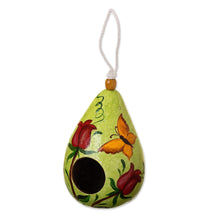 Load image into Gallery viewer, Spring Green Hand Painted Dried Gourd Birdhouse from Peru - Spring Green Condo | NOVICA