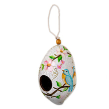 Load image into Gallery viewer, Hand Painted Bluebird Motif Dried Gourd Birdhouse from Peru - Bluebird Haven | NOVICA