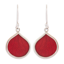 Load image into Gallery viewer, Sterling Silver and Red Leaf Dangle Earrings from Peru - Red Hydrangea | NOVICA