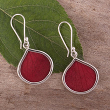 Load image into Gallery viewer, Sterling Silver and Red Leaf Dangle Earrings from Peru - Red Hydrangea | NOVICA