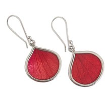 Load image into Gallery viewer, Sterling Silver and Red Leaf Dangle Earrings from Peru - Red Hydrangea | NOVICA