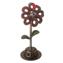 Load image into Gallery viewer, Recycled Metal Flower Sculpture with Red Petals - Mechanical Flower | NOVICA