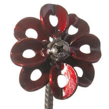 Load image into Gallery viewer, Recycled Metal Flower Sculpture with Red Petals - Mechanical Flower | NOVICA