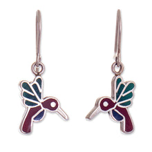 Load image into Gallery viewer, 950 Sterling Silver Hummingbird Dangle Earrings from Peru - Hummingbird Joy | NOVICA