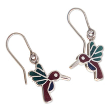 Load image into Gallery viewer, 950 Sterling Silver Hummingbird Dangle Earrings from Peru - Hummingbird Joy | NOVICA