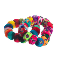 Load image into Gallery viewer, Multicolor Pompom Scrunchies from Peru (Pair) - Dancing at the Andean Festival | NOVICA