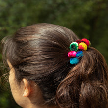 Load image into Gallery viewer, Multicolor Pompom Scrunchies from Peru (Pair) - Dancing at the Andean Festival | NOVICA
