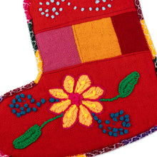Load image into Gallery viewer, Peruvian Handcrafted Christmas Stocking with Andean Details - Christmas with Flowers | NOVICA