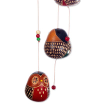 Load image into Gallery viewer, Hand-painted and Owl-themed Dried Gourd Mobile from Peru - Magical Owls | NOVICA