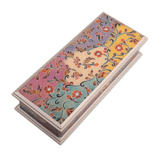 Load image into Gallery viewer, Floral Reverse-Painted Glass Decorative Box with Silver Trim - Sweet Charm | NOVICA