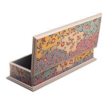 Load image into Gallery viewer, Floral Reverse-Painted Glass Decorative Box with Silver Trim - Sweet Charm | NOVICA