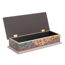 Load image into Gallery viewer, Floral Reverse-Painted Glass Decorative Box with Silver Trim - Sweet Charm | NOVICA