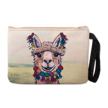 Load image into Gallery viewer, Smiling Llama Wristlet with Zipper Closure and Black Strap - Smiley Llama | NOVICA