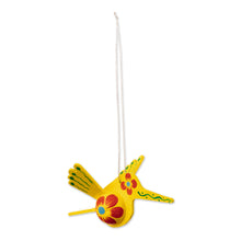 Load image into Gallery viewer, Yellow Hand-Painted Hummingbird Hanging Ornament - Sunshine Hummingbird | NOVICA